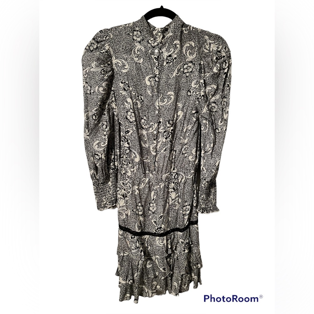Wednesday Addams style Goth floral white and black button up dress Size Small